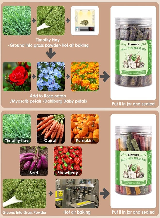 Bissap 72 PCS Rabbit Chew Sticks, Natural Timothy Hay Pumpkin Sugar Beet Carrot Strawberry Rose Dahlberg Daisy Forget-me-not Flower Treat for Bunny Chinchilla Guinea Pig Hamster Small Pet Molar Snack - Image 5